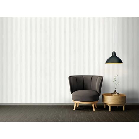 Papier peint à rayures Profhome 765819 papier peint vinyle légèrement texturé avec des rayures mat blanc 5,33 m2