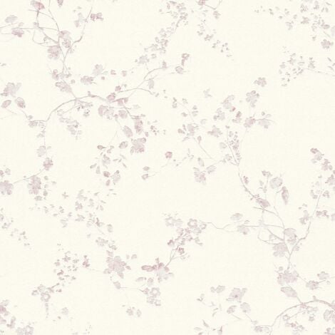 Papier peint nature Profhome 368961 papier peint intissé légèrement texturé avec des ornements floraux brillant pourpre blanc-crème 5,33 m2