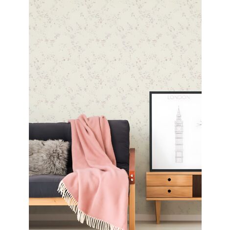 Papier peint nature Profhome 368961 papier peint intissé légèrement texturé avec des ornements floraux brillant pourpre blanc-crème 5,33 m2