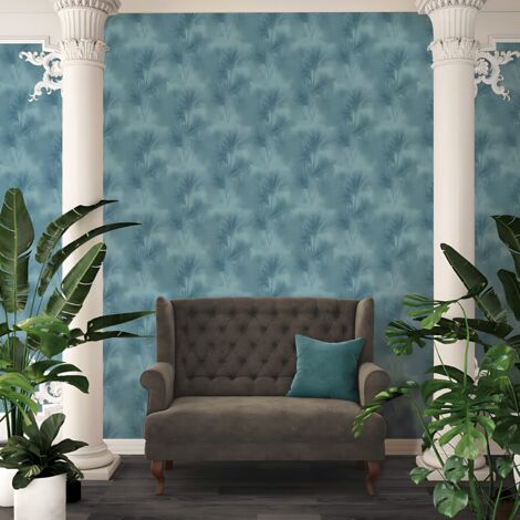 Papier peint nature Profhome 372754 papier peint intissé lisse avec des ornements floraux mat bleu 5,33 m2