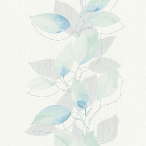 Papier peint floral Profhome 378151 papier peint intissé légèrement texturé avec un dessin floral brillant vert bleu blanc gris 5,33 m2