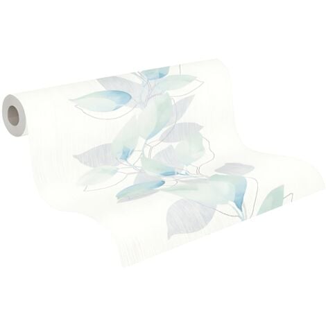 Papier peint floral Profhome 378151 papier peint intissé légèrement texturé avec un dessin floral brillant vert bleu blanc gris 5,33 m2