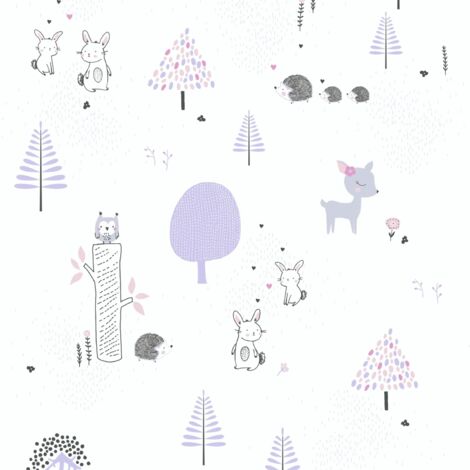 Papier peint enfants Profhome 381171 papier peint intissé légèrement texturé avec un dessin infantile mat pourpre blanc gris noir 5,33 m2 (1/5)