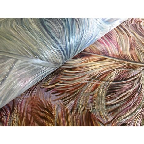 Papier peint exclusif Profhome 822207 papier peint vinyle gaufré avec des plumes brillant bleu violet-pastel blanc crème argent 5,33 m2