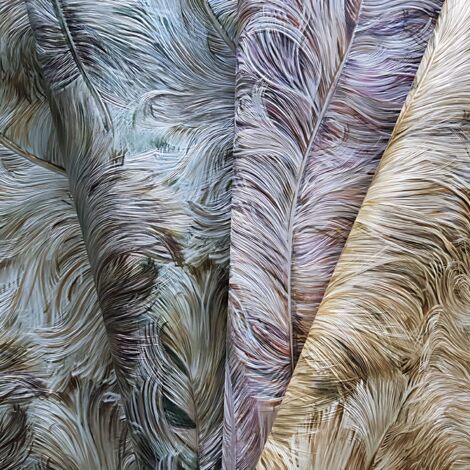 Papier peint exclusif Profhome 822202 papier peint vinyle gaufré avec des plumes brillant olive or brun vert blanc 5,33 m2