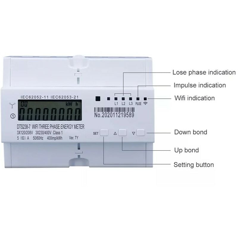 misuratore WiFi trifase tuya con istruzioni contatore elettrico 60A