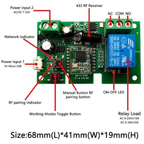 Interruttore WiFi Modulo relè wireless RF 433 MHz, telecomando APP DC  5V/12V, compatibile con  Alexa Google Home, controllo vocale per  sistema di controllo accessi, funziona con Smart Life APP : 