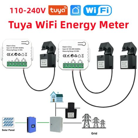 Tuya Misuratore di Energia Bidirezionale Smart WiFi con Pinza  Tuya Switch + 2 Pinze 80A
