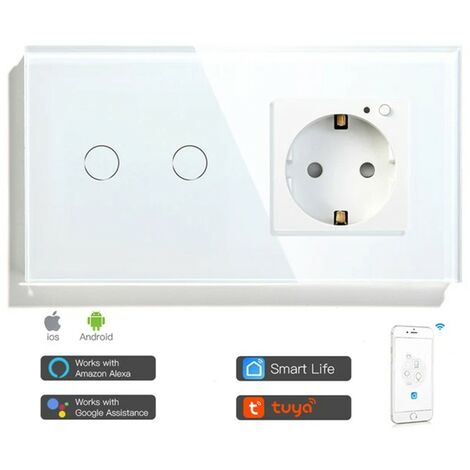 Tuya Interruttore Touch con Presa a Muro Smart WiFi Bianco  Dimensione: 2 Pulsanti