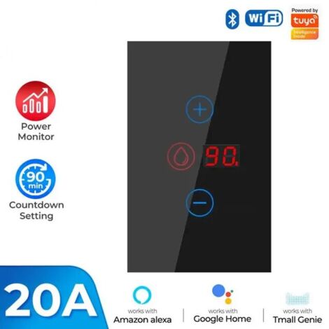 Tuya Interruttore per Scaldabagno Smart WiFi 20A con Misuratore di Consumi Colore: Nero