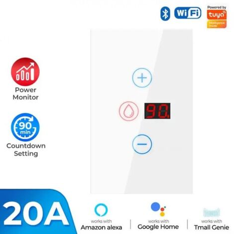 Tuya Interruttore per Scaldabagno Smart WiFi 20A con Misuratore di Consumi  Colore: Bianco