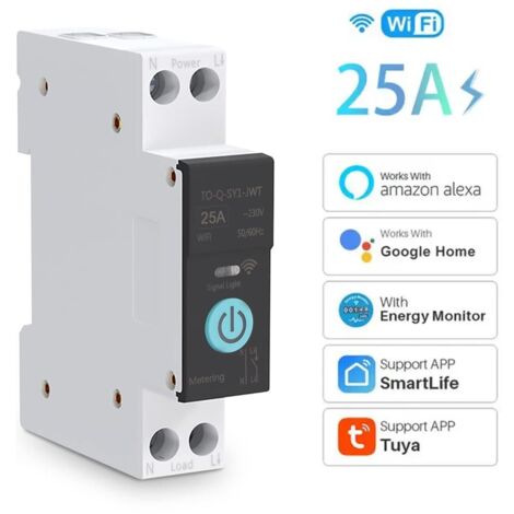 Tuya Smart Switch WiFi su Guida DIN con Contatore di Energia  25A