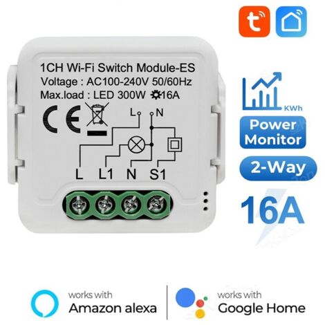 Tuya Modulo Switch Smart Wi-Fi per Luci con Misurazione Consumi