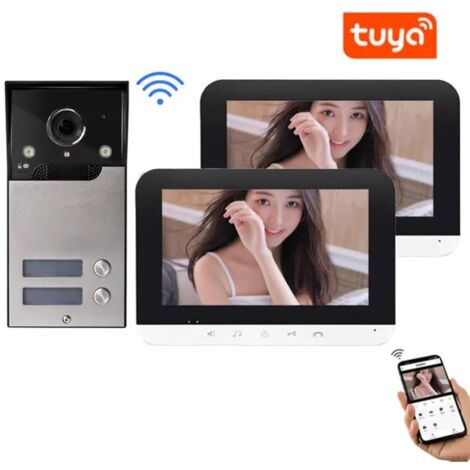Tuya Kit Videocitofono Smart WiFi per Multi Appartamenti 2 Pulsanti con 2 Monitor