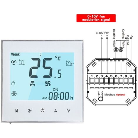 Beca Termostato Smart WiFi BAC-1000EMLW con Modulazione Ventola 0-10V e Controllo Valvole  Bianco