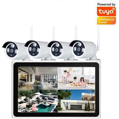 Tuya Kit di Videosorveglianza con 4 Telecamere WiFi e Monitor da 10"