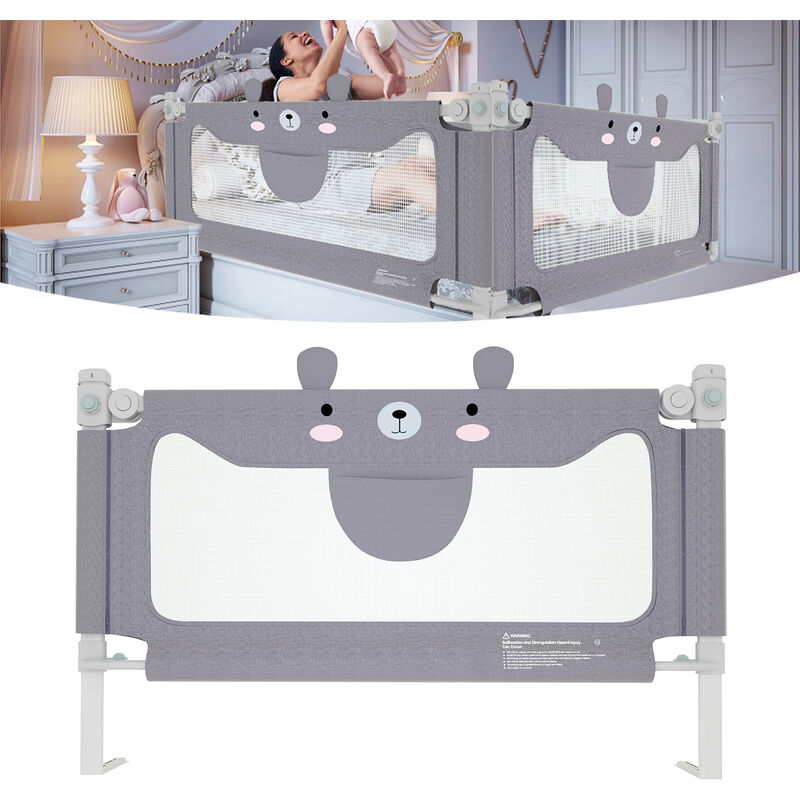 Randaco Barrière de lit Réglable en hauteur 150cm Portable Bébé Grand Rails  Protection contre les chutes pour lit parental Convient pour matelas