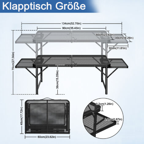 Table Pique-nique Portable Table De Camping Pliable DeeprBling - Hauteur Réglable 27/56cm - 60x40cm - 2,2kg Table Barbecue Pliable Avec Filet