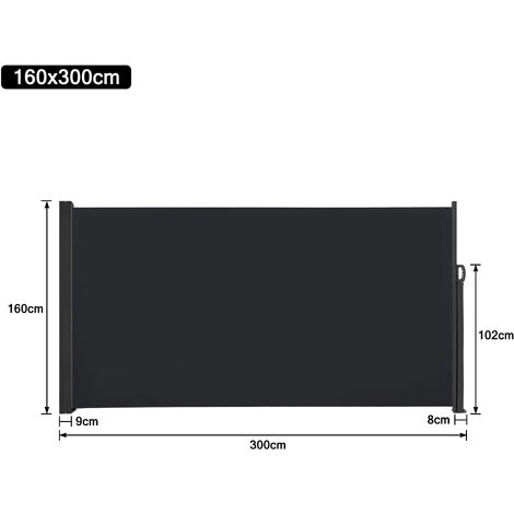 Store Latéral Extensible 80 X 300 Cm Gris - 100% Polyester Avec Revêtement PU - Protection Solaire Et Brise-vue Pour Balcon, Terrasse - 8