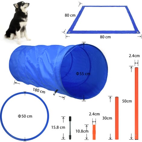 XiaZ Équipement de dressage d'agilité pour chien, kit de démarrage de  parcours d'obstacles, jeux d'extérieur pour animaux de compagnie pour le  jardin, comprend un tunnel pour chien, un anneau de saut, des