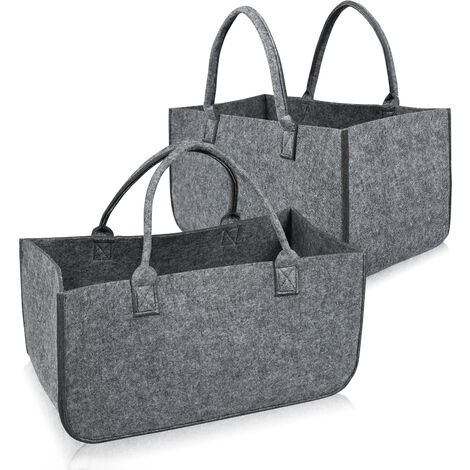 Lot De 2 Paniers à Provisions En Feutre 30 Litres - Pliables, Poignée Longue, Poche Intérieure - Pour Courses, Rangement, Pique-nique