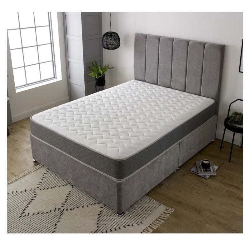 4FT6 Double Plush Ardoch Bed Set: 20" Headboard, 10" Memory Foam Coil Mattress, 2 Drawers