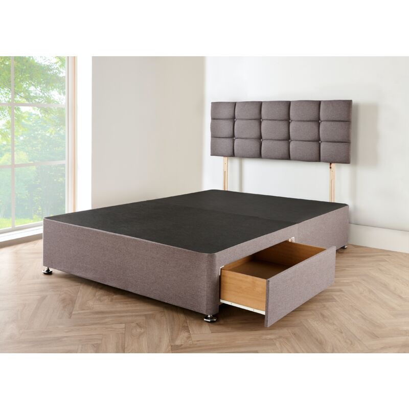 Grey LINEN Look Fabric Divan Bed Base with Headboard  KING SIZE  Bed Frame with 20 Inches High Headboard and 2 Storage Drawers (5FT KING SIZE)