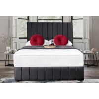 5FT King Size Dark Grey suede Divan Bed set with Liner 20''Headboard & Foot-board & 10''Mattress & 2 Drawers included