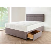 Grey LINEN Look Fabric Divan Bed Base with Headboard 4FT6 DOUBLE SIZE Bed Frame with 20 Inches High HORIZONTAL LINEAR Headboard With Mattress 10 and 2 Storage Drawers (4FT6 DOUBLE)