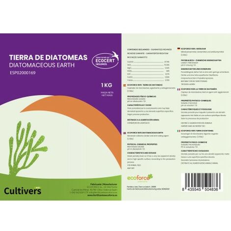 CULTIVERS Terra diatomacea micronizzata 1 kg 100% naturale ed ecologica.  Non calcinato con elevata purezza