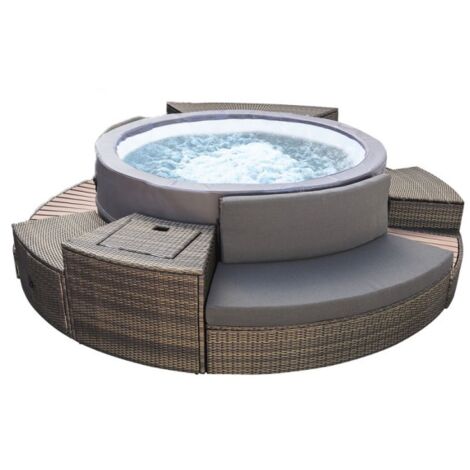 Netspa – Mobilier pour spa gonflable 6 places – 5 modules modulables en aspect rotin – Résistant à l'humidité – Éléments inclus : étagère, banc, habillage (1/3)