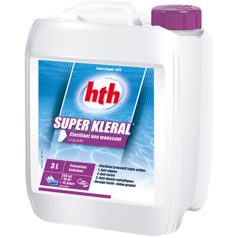 HTH – Clarifiant de piscine anti-algues et antitartre – 3 actions – 3 litres – Non moussant et séquestrant métaux – Eau claire et cristalline