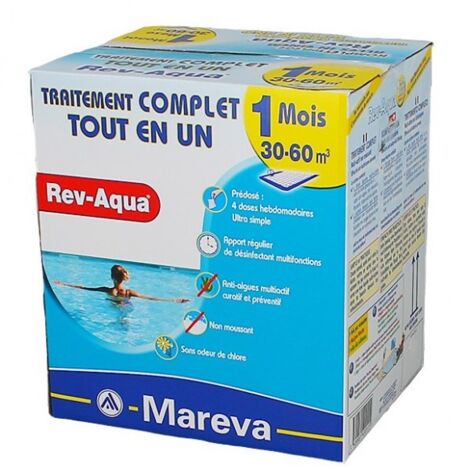 Traitement complet Mareva Rev-Aqua 1 mois - piscine 18-30 m3 (Revaqua) - Lot de 4 -