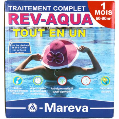 Mareva – Lot de 2 kits traitement complet anti-calcaire pour piscine 60-90 m³ – 2 mois – Algicide et chlore pré-dosés