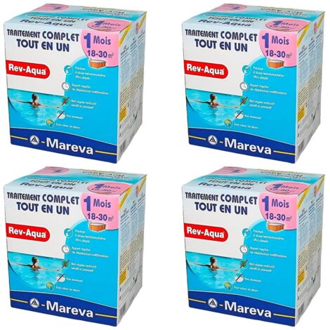 Traitement complet Mareva Rev-Aqua 1 mois - piscine 18-30 m3 (Revaqua) - Lot de 4 -