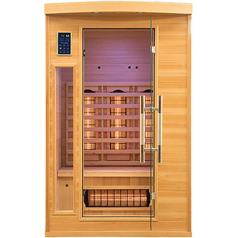 France Sauna – Sauna infrarouge 2 places en épicéa canadien – Panneaux en fibre de carbone – Chromothérapie LED – Double haut-parleur et radio FM (1/5)
