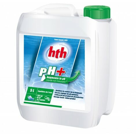 HTH – Correcteur de pH liquide 5L – Régulateur de pH pour piscine – Non moussant – Dosage précis avec bidon gradué