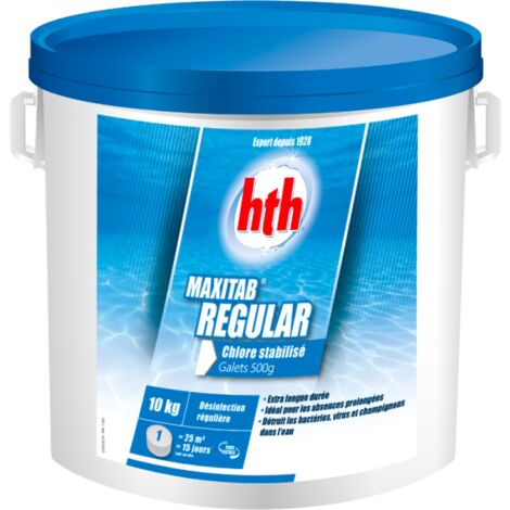 Chlore stabilisé désinfection régulière hth® MAXITAB Regular galets 500 g. - 10kg - 10 kg (1/3)