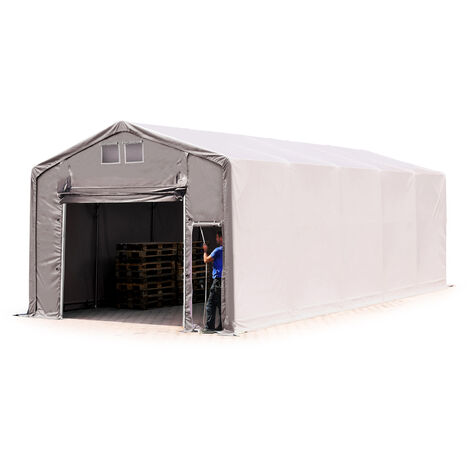 TOOLPORT Zelthalle 6x10 m Lagerzelt PRIMEtex 2300 robuste PVC Plane grau 3m Seitenhöhe mit Hochziehtor (1/5)