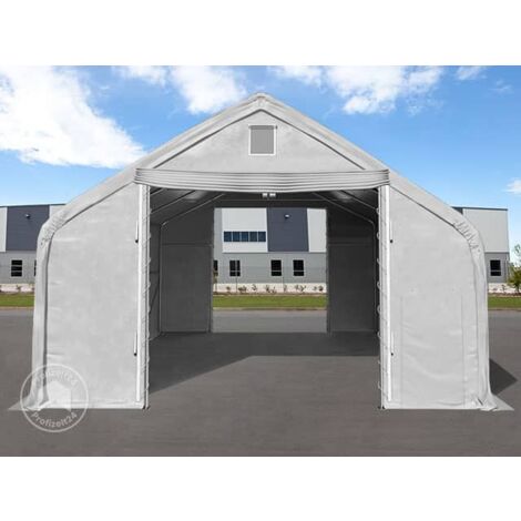 8 x 36 m tälthall - 3,0 m sidohöjd med 4,0x3,6 m port, PVC grå, inkl. hållfasthe