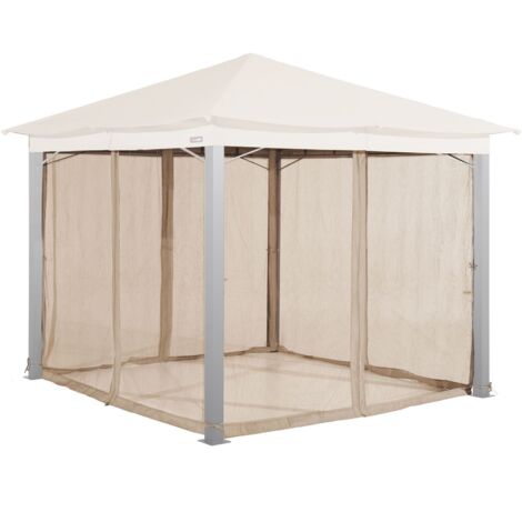 TOOLPORT Moskitonetz für Gartenpavillon Sunset Premium 3x3 m - Polyester - Insektengitter mit Reißverschluss - cappuccino