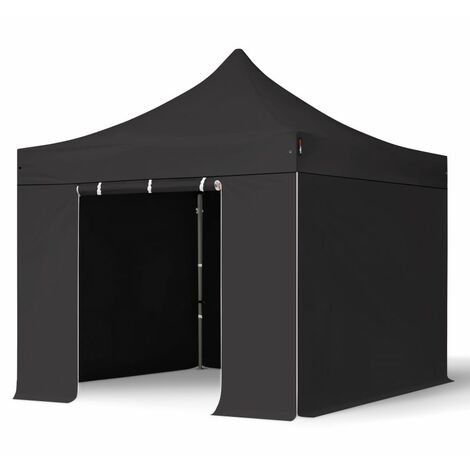 3x3 m Faltpavillon, PREMIUM Stahl 40mm, Seitenteile ohne Fenster, schwarz