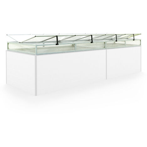 Frühbeetkasten 340x119 cm Frühbeetaufsatz Aufzucht Treibhaus, Aluminium mit Polycarbonat Doppelstegplatten, UV-beständig, inkl. Öffnungsklappen (1/2)