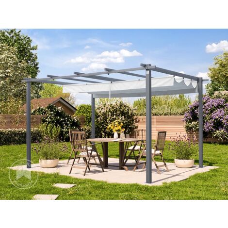PRIMEYARD Pergola 3x4 m Terrassenüberdachung mit grauem Schiebedach