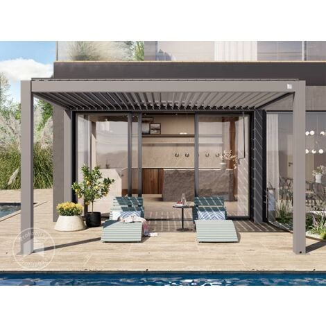 Pergola Mit Lamellendach 3x4m Anthrazit - Verstellbarer Alu Pavillon Für Garten & Terrasse