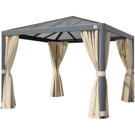 PRIMEYARD Gartenpavillon 3x3 m mit Polycarbonatdach - Hardtop Pavillon mit 4 Seitenteilen in Champagner