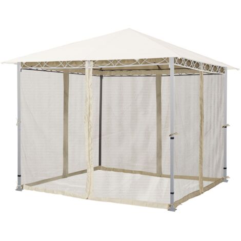 TOOLPORT Moskitonetz für Gartenpavillon Rendezvous Premium 3x3 m - Polyester - Insektengitter mit Reißverschluss - champagner