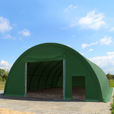 Sehr stabile Rundbogenhalle 9,15m x 10m x 4,5m - PRIMEtex 2300 PVC Plane, dunkelgrün