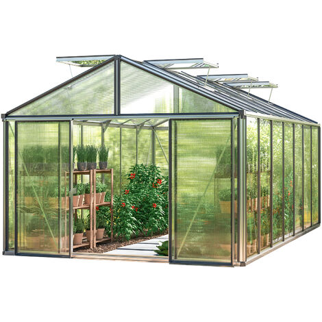 GFP Gewächshaus Asteria 25 Premium 311x534 cm mit integriertem Fundament 16 mm Doppelstegplatten, Farbe Aluminium natur