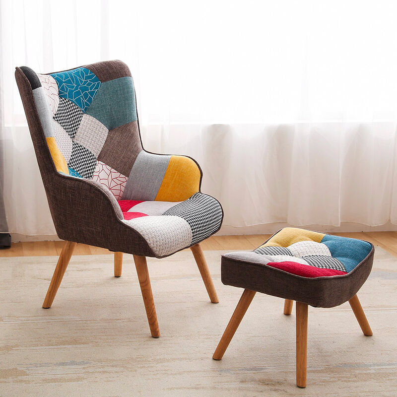 Design patchwork textile siège banc couloir rembourrage meubles pieds en bois 